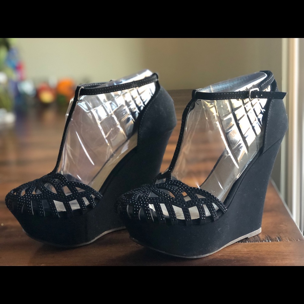 Black Rhinestone wedges